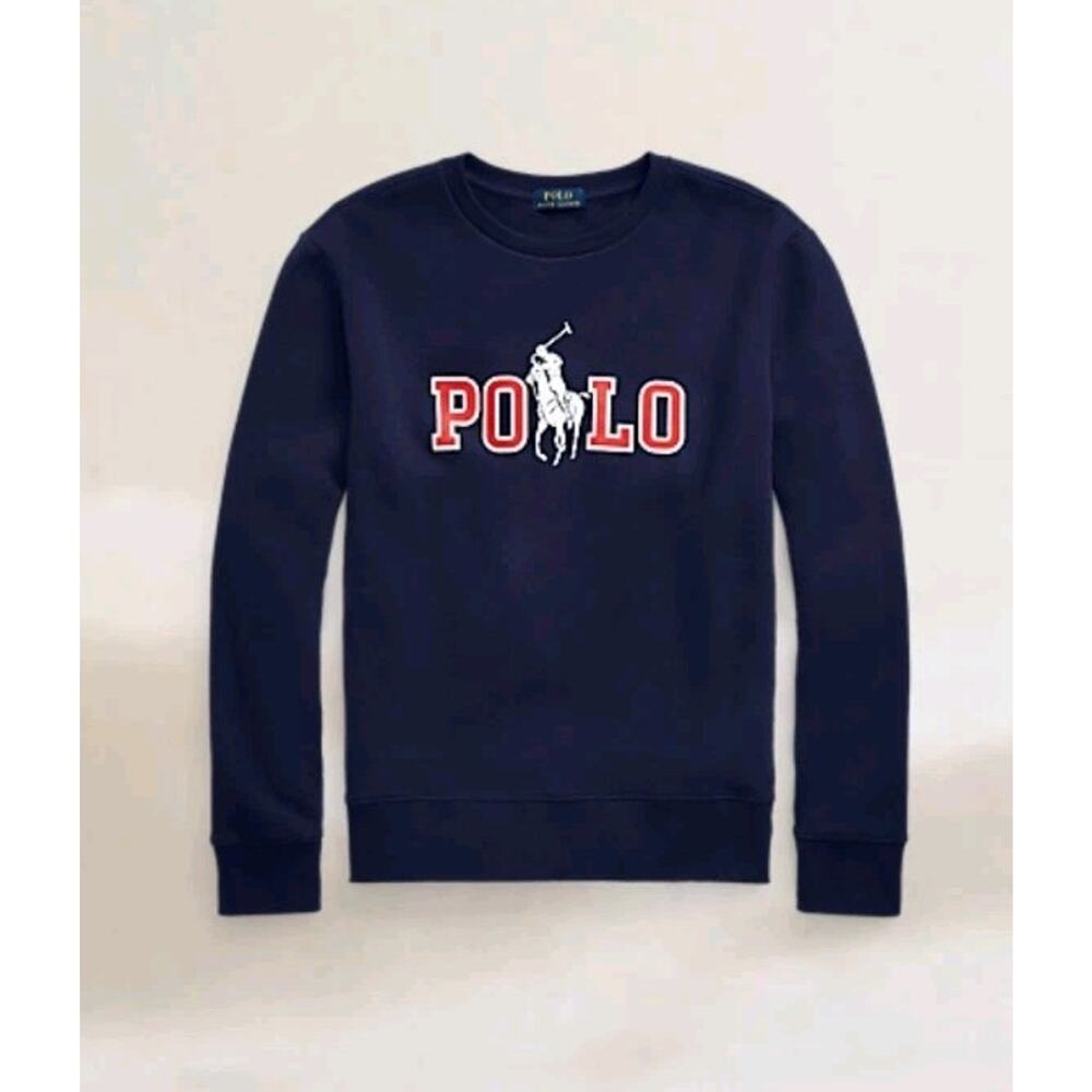 Men's Polo Ralph Lauren Sweatshirt Blue Big Pony Fleece Crewneck - Large NWT - Picture 1 of 4
